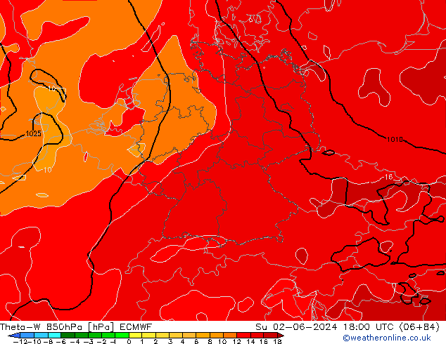 Theta-W 850hPa ECMWF Su 02.06.2024 18 UTC