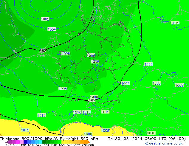 Thck 500-1000hPa ECMWF gio 30.05.2024 06 UTC