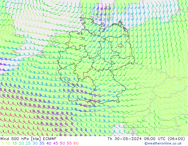 Vent 500 hPa ECMWF jeu 30.05.2024 06 UTC