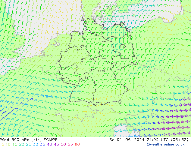 Wind 500 hPa ECMWF Sa 01.06.2024 21 UTC