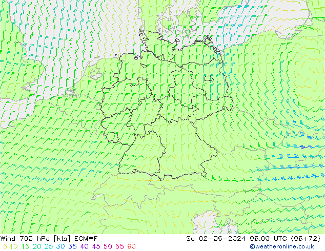 Rüzgar 700 hPa ECMWF Paz 02.06.2024 06 UTC