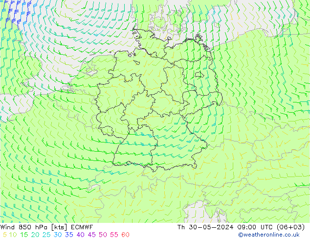 Wind 850 hPa ECMWF Do 30.05.2024 09 UTC