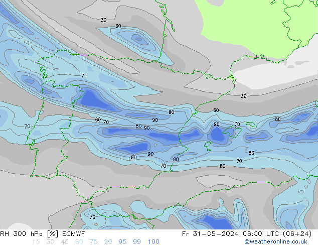 RH 300 hPa ECMWF Fr 31.05.2024 06 UTC