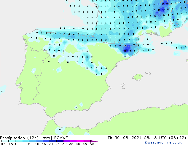 Nied. akkumuliert (12Std) ECMWF Do 30.05.2024 18 UTC