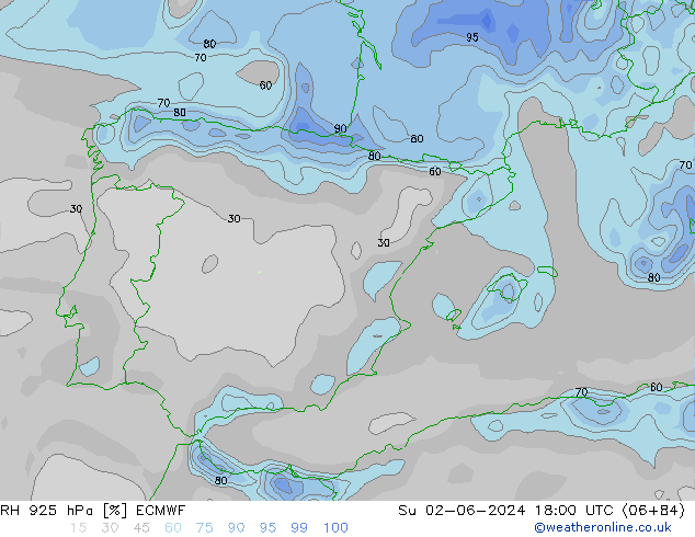 RH 925 hPa ECMWF Ne 02.06.2024 18 UTC