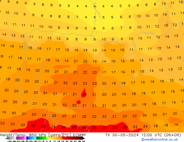 Z500/Rain (+SLP)/Z850 ECMWF Čt 30.05.2024 12 UTC