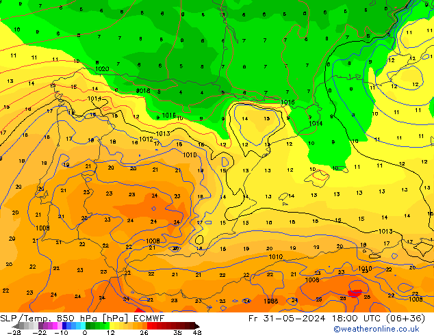 SLP/Temp. 850 hPa ECMWF Fr 31.05.2024 18 UTC