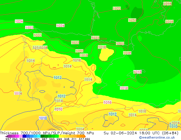 Dikte700-1000 hPa ECMWF zo 02.06.2024 18 UTC