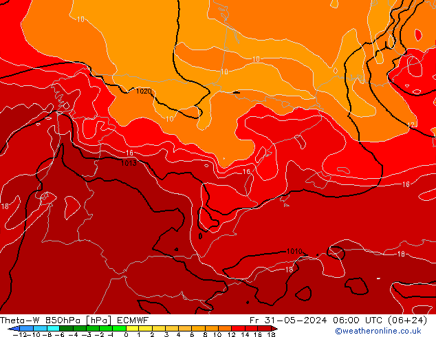 Theta-W 850hPa ECMWF ven 31.05.2024 06 UTC