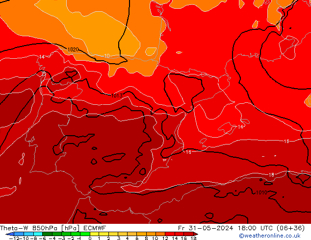 Theta-W 850hPa ECMWF Fr 31.05.2024 18 UTC