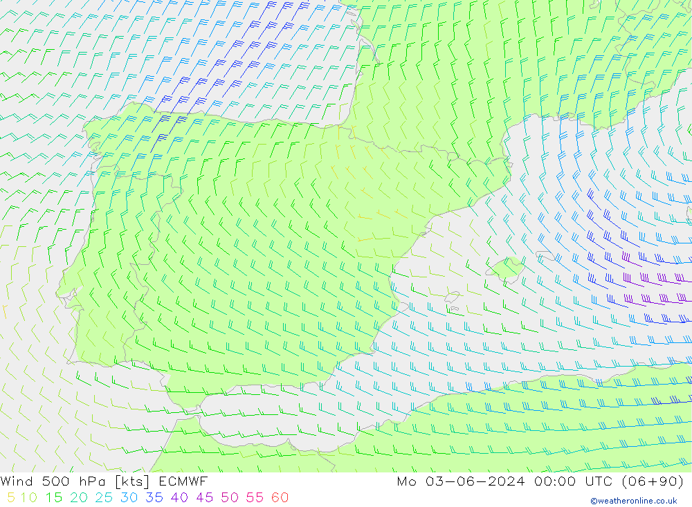 Wind 500 hPa ECMWF Mo 03.06.2024 00 UTC