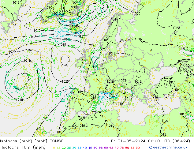 Eşrüzgar Hızları mph ECMWF Cu 31.05.2024 06 UTC