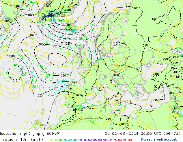 Isotaca (mph) ECMWF dom 02.06.2024 06 UTC