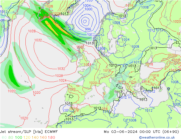 Jet stream ECMWF Seg 03.06.2024 00 UTC