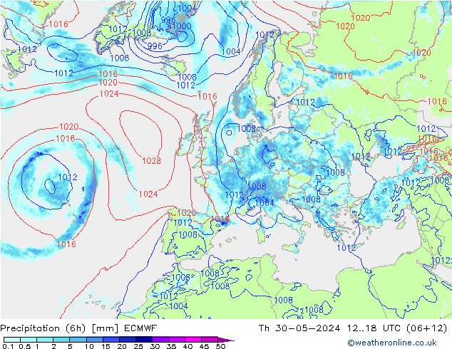 Z500/Rain (+SLP)/Z850 ECMWF Th 30.05.2024 18 UTC