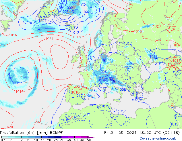 Z500/Regen(+SLP)/Z850 ECMWF vr 31.05.2024 00 UTC