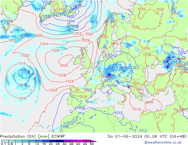 Z500/Rain (+SLP)/Z850 ECMWF Sa 01.06.2024 06 UTC