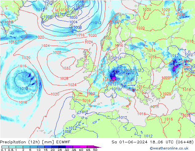 Precipitazione (12h) ECMWF sab 01.06.2024 06 UTC