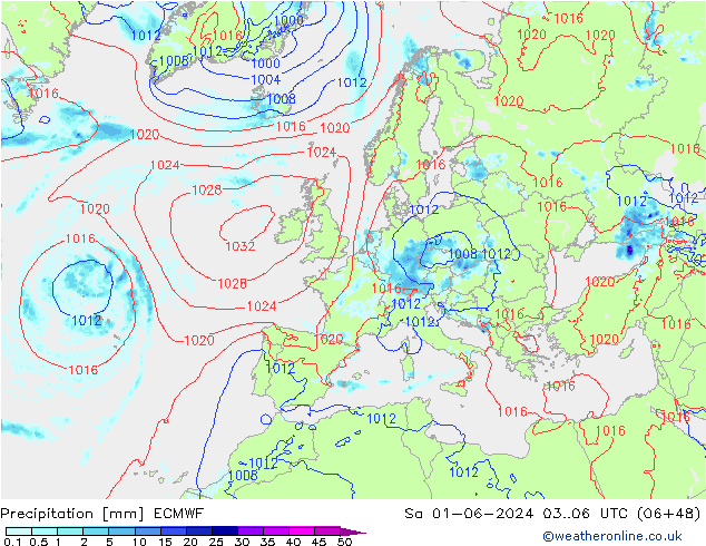 Srážky ECMWF So 01.06.2024 06 UTC