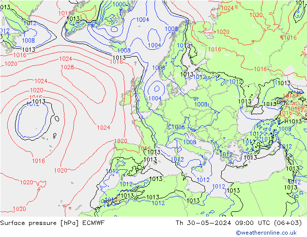 Pressione al suolo ECMWF gio 30.05.2024 09 UTC