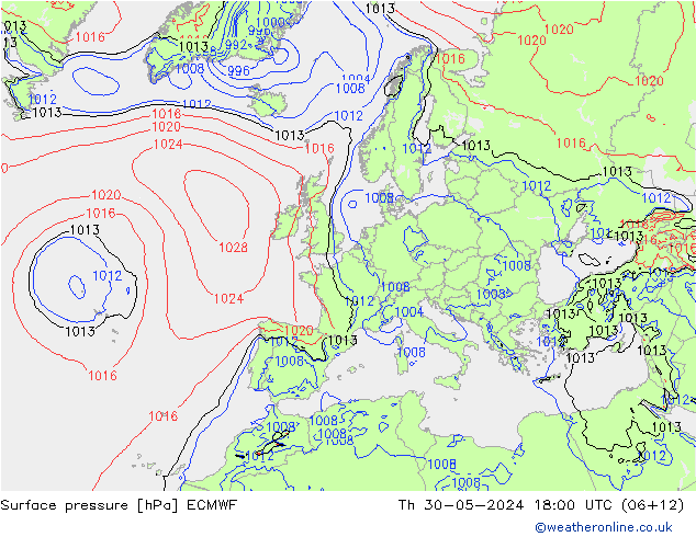 pressão do solo ECMWF Qui 30.05.2024 18 UTC