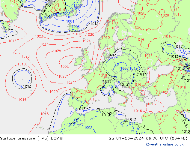Presión superficial ECMWF sáb 01.06.2024 06 UTC