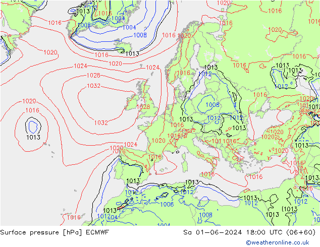 Surface pressure ECMWF Sa 01.06.2024 18 UTC