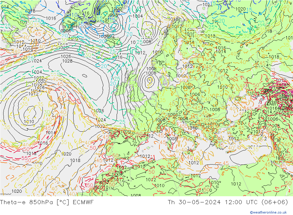 Theta-e 850hPa ECMWF Per 30.05.2024 12 UTC