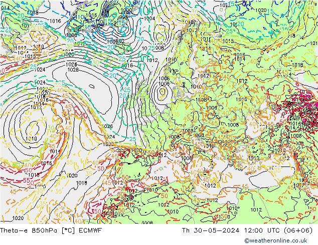 Theta-e 850hPa ECMWF Th 30.05.2024 12 UTC