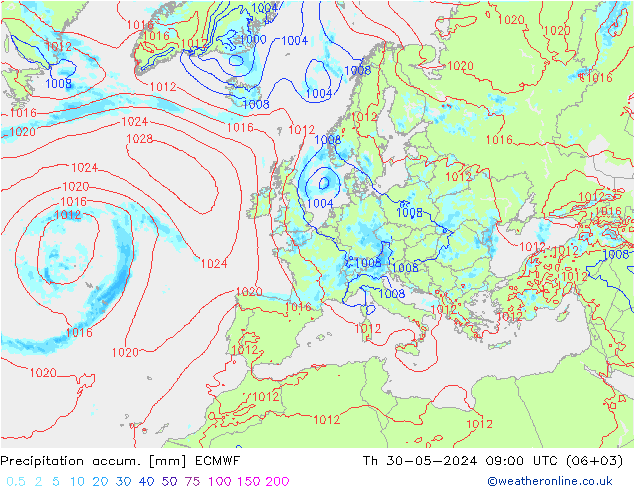 Precipitación acum. ECMWF jue 30.05.2024 09 UTC