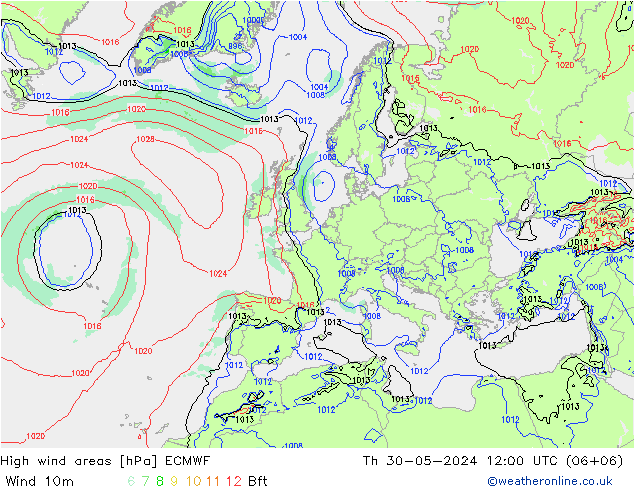 High wind areas ECMWF Th 30.05.2024 12 UTC