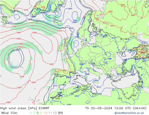 High wind areas ECMWF Qui 30.05.2024 12 UTC