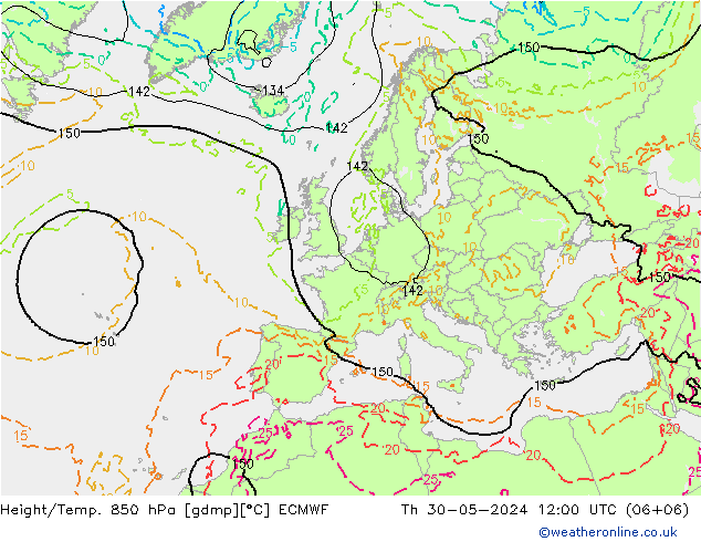 Z500/Rain (+SLP)/Z850 ECMWF Th 30.05.2024 12 UTC