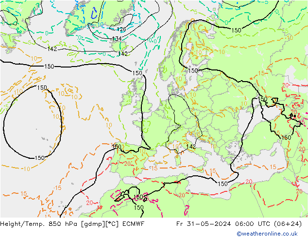 Height/Temp. 850 hPa ECMWF ven 31.05.2024 06 UTC