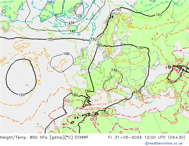Height/Temp. 850 hPa ECMWF Fr 31.05.2024 12 UTC