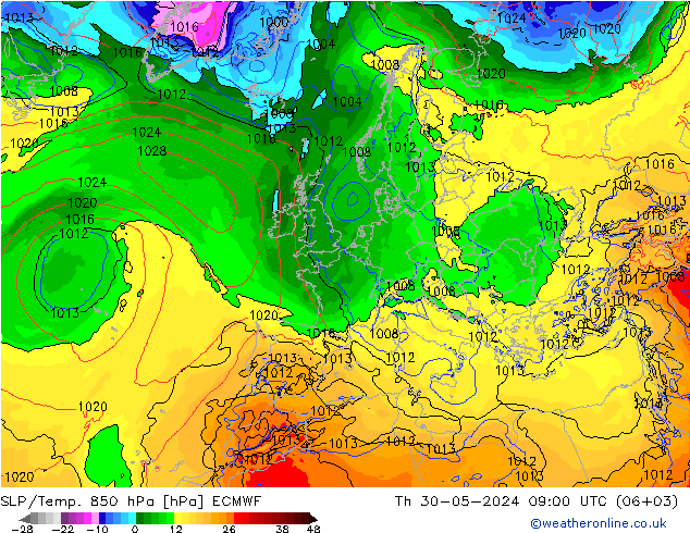 SLP/Temp. 850 hPa ECMWF Do 30.05.2024 09 UTC