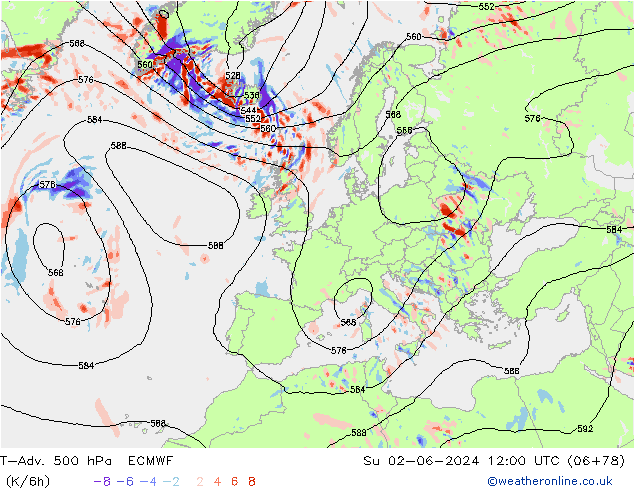 T-Adv. 500 hPa ECMWF dim 02.06.2024 12 UTC
