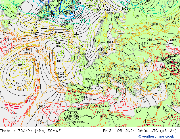 Theta-e 700гПа ECMWF пт 31.05.2024 06 UTC