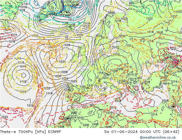 Theta-e 700hPa ECMWF Sáb 01.06.2024 00 UTC