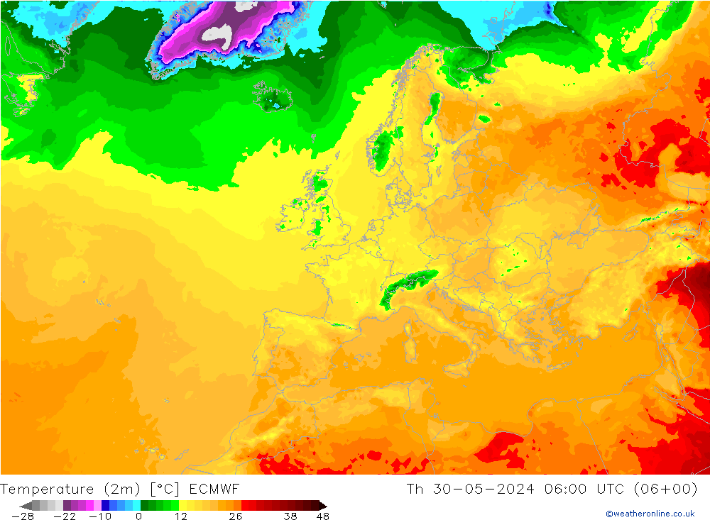 Temperature (2m) ECMWF Th 30.05.2024 06 UTC