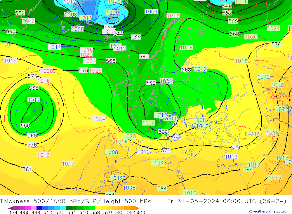 Thck 500-1000гПа ECMWF пт 31.05.2024 06 UTC