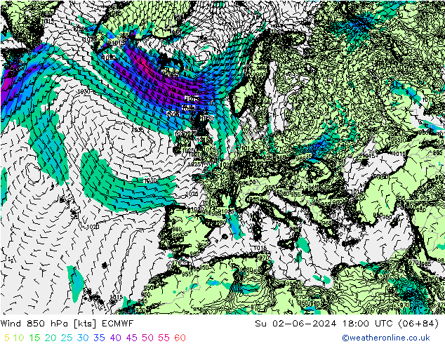 Wind 850 hPa ECMWF Su 02.06.2024 18 UTC