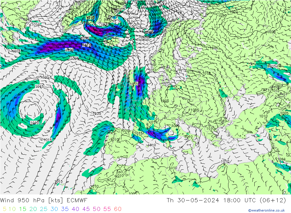 wiatr 950 hPa ECMWF czw. 30.05.2024 18 UTC