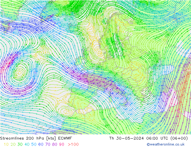 风 200 hPa ECMWF 星期四 30.05.2024 06 UTC