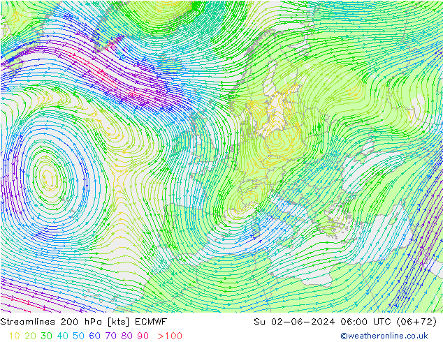 Rüzgar 200 hPa ECMWF Paz 02.06.2024 06 UTC