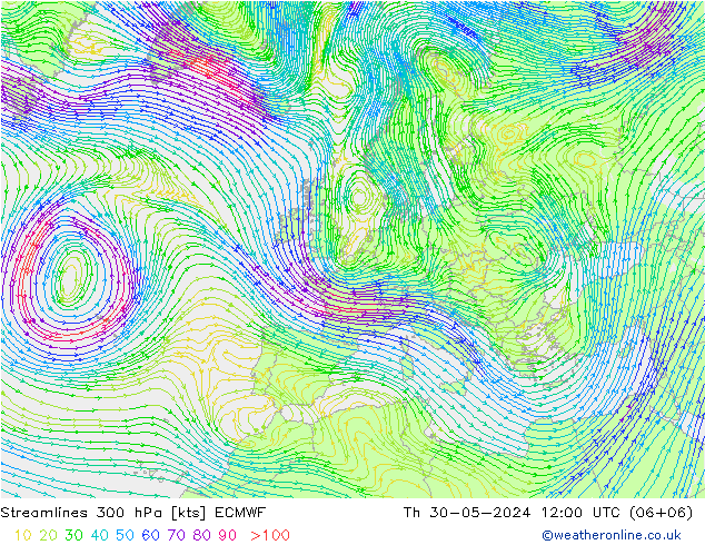 ветер 300 гПа ECMWF чт 30.05.2024 12 UTC