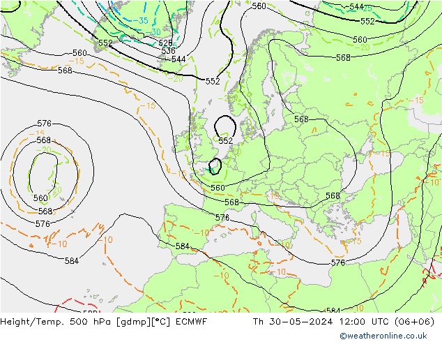 Z500/Rain (+SLP)/Z850 ECMWF 星期四 30.05.2024 12 UTC