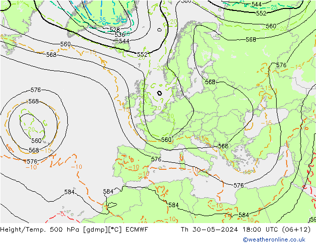 Height/Temp. 500 hPa ECMWF Do 30.05.2024 18 UTC