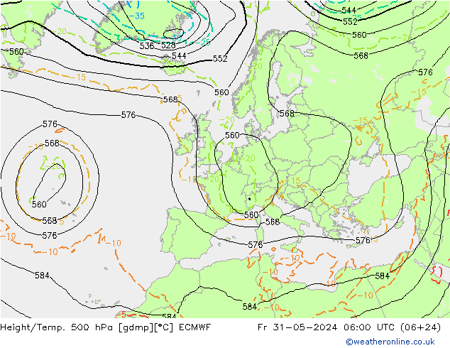 Z500/Regen(+SLP)/Z850 ECMWF vr 31.05.2024 06 UTC