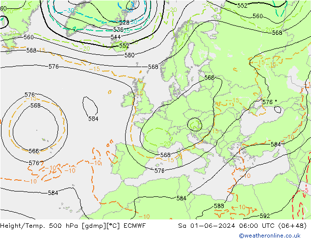 Z500/Rain (+SLP)/Z850 ECMWF sam 01.06.2024 06 UTC